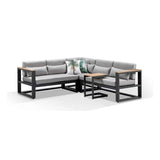 BALMORAL OUTDOOR ALUMINIUM & TEAK LOUNGE WITH SIDE TABLE