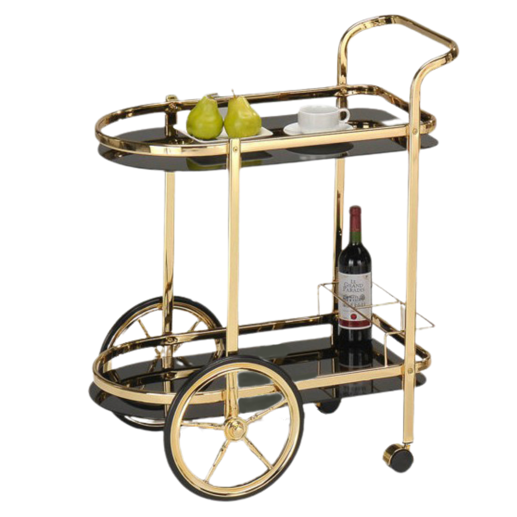 Bar Cart - Gold Metal & Black Tempered Glass