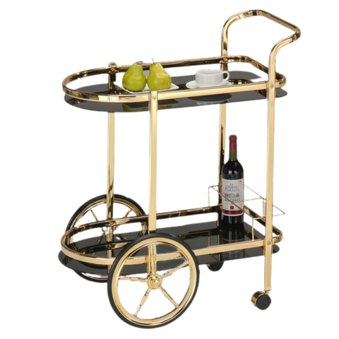 Bar Cart - Gold Metal & Black Tempered Glass