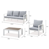 Florence 5 Seater White Aluminium Sofa Lounge Set - Light Grey Cushion