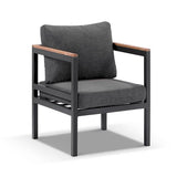 HARVEY OUTDOOR GREY ALUMINIUM TEAK 2+1+1 LOUNGE SET WITH COFFEE TABLE