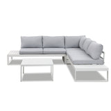 Hampton White Aluminium Sofa Lounge Set - Light Grey Cushion