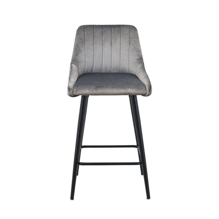 Kane Bar Stool (Set of 2) - Dark Grey Velvet Fabric Black Legs