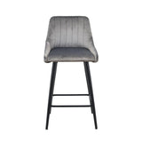 Kane Bar Stool (Set of 2) - Dark Grey Velvet Fabric Black Legs