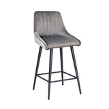 Kane Bar Stool (Set of 2) - Dark Grey Velvet Fabric Black Legs