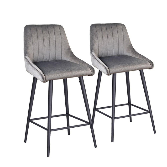 Kane Bar Stool (Set of 2) - Dark Grey Velvet Fabric Black Legs