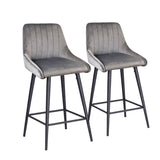 Kane Bar Stool (Set of 2) - Dark Grey Velvet Fabric Black Legs