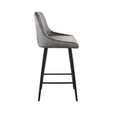 Kane Bar Stool (Set of 2) - Dark Grey Velvet Fabric Black Legs