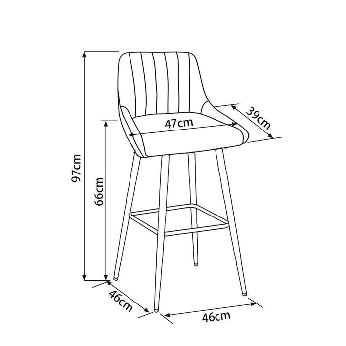 Kane Bar Stool (Set of 2) - Dark Grey Velvet Fabric Black Legs