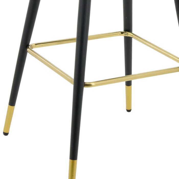 Ancor Bar Stool (Set of 2) - Yellow Velvet Fabric Black Golden Legs