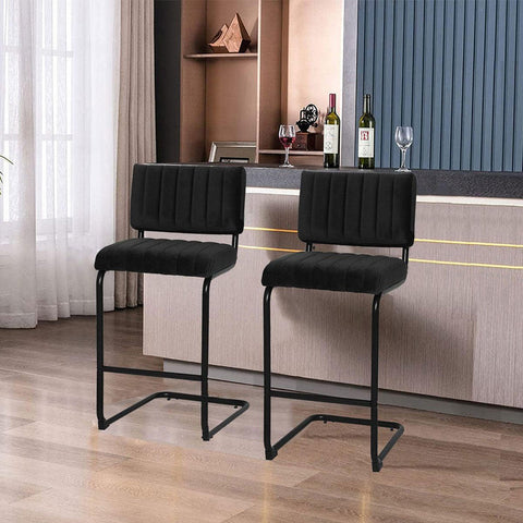 Mila Bar Stool (Set of 2) - Black Velvet Fabric Black Legs