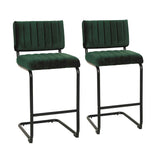 Mila Bar Stool (Set of 2) - Dark Green Velvet Fabric Black Legs