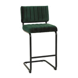 Mila Bar Stool (Set of 2) - Dark Green Velvet Fabric Black Legs