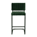 Mila Bar Stool (Set of 2) - Dark Green Velvet Fabric Black Legs