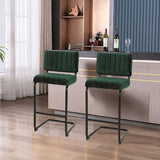 Mila Bar Stool (Set of 2) - Dark Green Velvet Fabric Black Legs