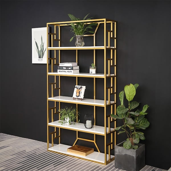 Modern Etagere Bookshelf in Gold & White