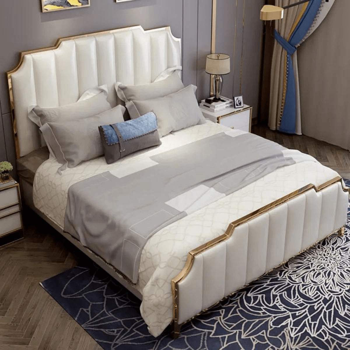 Modern Pine Wood Storage Bed with Faux Leather Upholstery