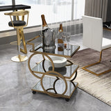 Modern Rolling 3-Tier Bar Cart on Wheel with Handle in Black & Brushed Gold Style