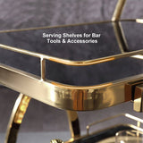 Modern Rolling 3-Tier Bar Cart on Wheel with Handle in Black & Brushed Gold Style