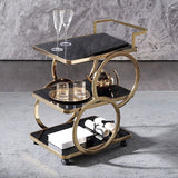 Modern Rolling 3-Tier Bar Cart on Wheel with Handle in Black & Brushed Gold Style