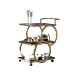 Modern Rolling 3-Tier Bar Cart on Wheel with Handle in Black & Brushed Gold Style