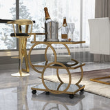 Modern Rolling 3-Tier Bar Cart on Wheel with Handle in Black & Brushed Gold Style