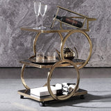 Modern Rolling 3-Tier Bar Cart on Wheel with Handle in Black & Brushed Gold Style
