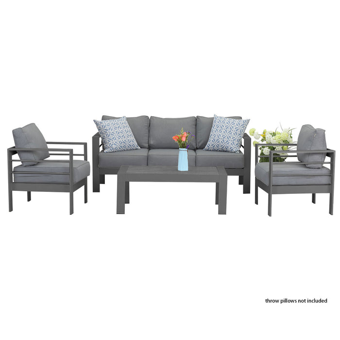 Paris 5 Seater Charcoal Aluminium Sofa Lounge Set - Grey Cushion