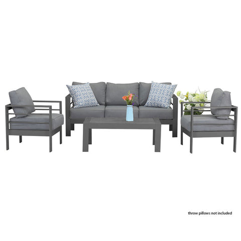 Paris 5 Seater Charcoal Aluminium Sofa Lounge Set - Grey Cushion