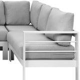 Paris 6 Seater White Aluminium L-Shaped Sofa Lounge Set - Light Grey Cushion