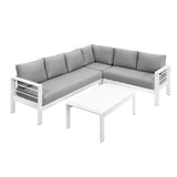 Paris 6 Seater White Aluminium L-Shaped Sofa Lounge Set - Light Grey Cushion