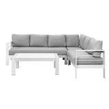 Paris 6 Seater White Aluminium L-Shaped Sofa Lounge Set - Light Grey Cushion
