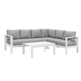 Paris 6 Seater White Aluminium L-Shaped Sofa Lounge Set - Light Grey Cushion