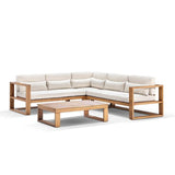 SANTORINI PACKAGE A OUTDOOR ALUMINIUM CORNER MODULAR LOUNGE IN TEAK LOOK FINISH