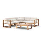 SANTORINI PACKAGE A OUTDOOR ALUMINIUM CORNER MODULAR LOUNGE IN TEAK LOOK FINISH