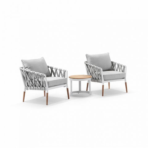 SILAS OUTDOOR ROPE AND ALUMINIUM PATIO BALCONY SET WITH SIDE TABLE