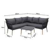 SILAS OUTDOOR CHARCOAL ROPE CORNER LOUNGE SETTING WITH COFFEE TABLE
