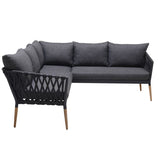 SILAS OUTDOOR CHARCOAL ROPE CORNER LOUNGE SETTING WITH COFFEE TABLE