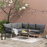 SILAS OUTDOOR CHARCOAL ROPE CORNER LOUNGE SETTING WITH COFFEE TABLE