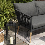 SILAS OUTDOOR CHARCOAL ROPE CORNER LOUNGE SETTING WITH COFFEE TABLE