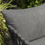 SILAS OUTDOOR CHARCOAL ROPE CORNER LOUNGE SETTING WITH COFFEE TABLE
