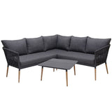 SILAS OUTDOOR CHARCOAL ROPE CORNER LOUNGE SETTING WITH COFFEE TABLE