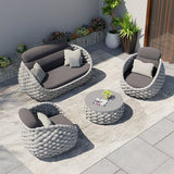 Tatta 4 Pieces Textilene Rope Woven Outdoor Sectional Sofa Set with Round Coffee Table
