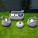 Tatta 4 Pieces Textilene Rope Woven Outdoor Sectional Sofa Set with Round Coffee Table