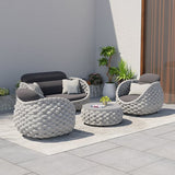 Tatta 4 Pieces Textilene Rope Woven Outdoor Sectional Sofa Set with Round Coffee Table