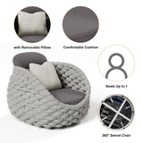 Tatta 4 Pieces Textilene Rope Woven Outdoor Sectional Sofa Set with Round Coffee Table