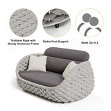 Tatta 4 Pieces Textilene Rope Woven Outdoor Sectional Sofa Set with Round Coffee Table