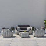 Tatta 4 Pieces Textilene Rope Woven Outdoor Sectional Sofa Set with Round Coffee Table
