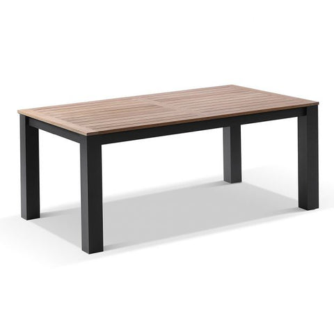 BALMORAL 1.8M OUTDOOR TEAK AND ALUMINIUM DINING TABLE WITH 6 HERMAN ROPE CHAIRS