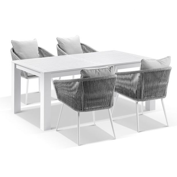 SANTORINI 1.8M OUTDOOR RECTANGLE ALUMINIUM DINING TABLE WITH 6 HERMAN ROPE CHAIRS